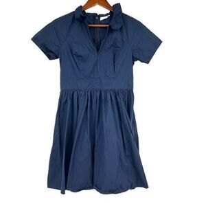 eShakti navy blue fit & flare short sleeve 100% cotton dress size medium / 8